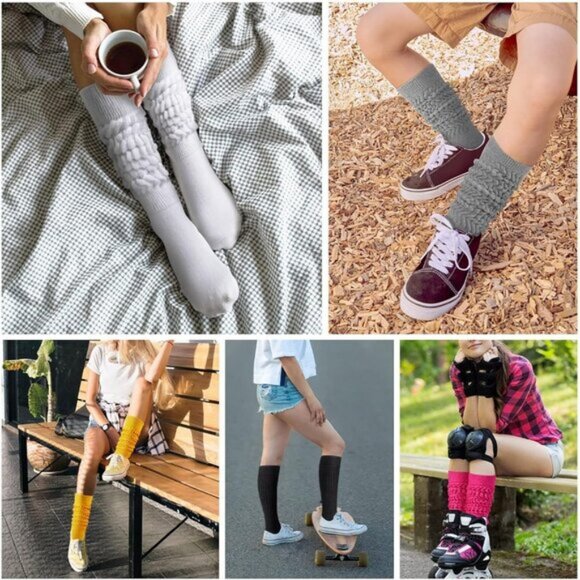 ⚡Women Yellow Imported Cotton Slouch Socks Scrunch Knee High Slouchy Socks - Picture 6 of 7